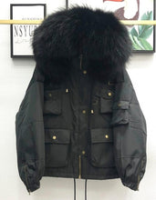 Load image into Gallery viewer, Large Natural Raccoon Fur Women Down Coat Winter Thick 90% White Duck Down Parka Female Hooded Short Jacket Loose Down Outerwear