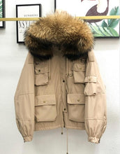 Load image into Gallery viewer, Large Natural Raccoon Fur Women Down Coat Winter Thick 90% White Duck Down Parka Female Hooded Short Jacket Loose Down Outerwear