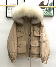 Load image into Gallery viewer, Large Natural Raccoon Fur Women Down Coat Winter Thick 90% White Duck Down Parka Female Hooded Short Jacket Loose Down Outerwear