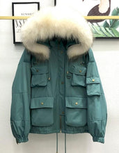 Load image into Gallery viewer, Large Natural Raccoon Fur Women Down Coat Winter Thick 90% White Duck Down Parka Female Hooded Short Jacket Loose Down Outerwear