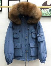 Load image into Gallery viewer, Large Natural Raccoon Fur Women Down Coat Winter Thick 90% White Duck Down Parka Female Hooded Short Jacket Loose Down Outerwear