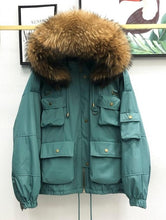 Load image into Gallery viewer, Large Natural Raccoon Fur Women Down Coat Winter Thick 90% White Duck Down Parka Female Hooded Short Jacket Loose Down Outerwear
