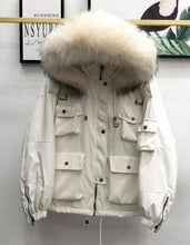 Load image into Gallery viewer, Large Natural Raccoon Fur Women Down Coat Winter Thick 90% White Duck Down Parka Female Hooded Short Jacket Loose Down Outerwear
