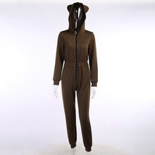 Load image into Gallery viewer, WannaThis Women Zipper Jumpsuit With Hooded Long Sleeve Sweatwear Thick Jumpsuit Cotton Rompers Autumn Winter 2020 Casual Warm
